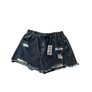 Love Tree Denim Womens Distressed High Waisted Jean Shorts Blue Size L NEW